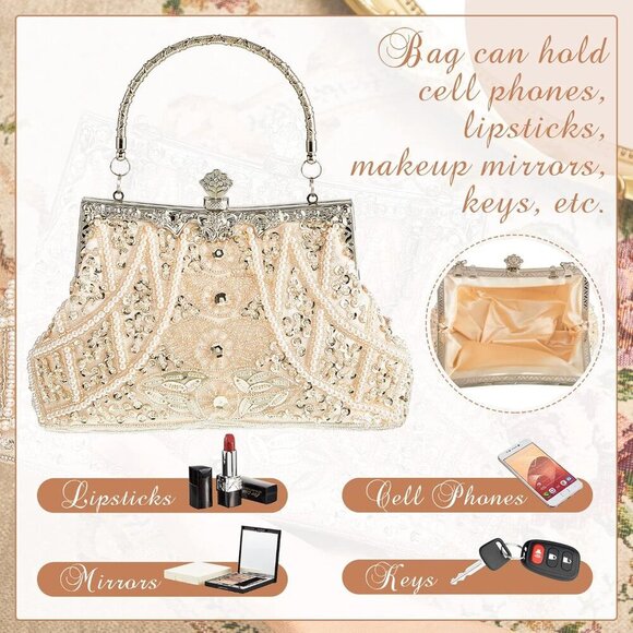 1920s Vintage Beaded Clutch Evening Bag Formal 1920s Accessories for Women Weddi - Picture 5 of 7